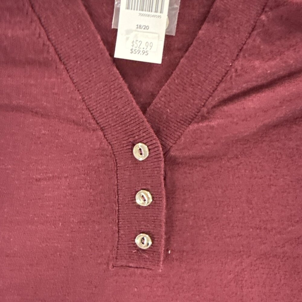Lane Bryant Sweater Womens‎ 18/20 Maroon V-NECK Long Sleeve Retails $60.00 NWT - Picture 5 of 11